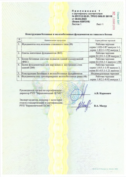 Конструкции бетонные и железобетонные фундаментов из тяжелого бетона СТБ 00115 - прил. 1
