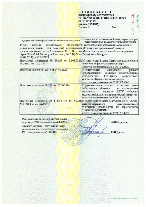 Балки для покрытия одноэтажных производственных зданий пролетом 15 и 18м СТБ 00241 прил.1