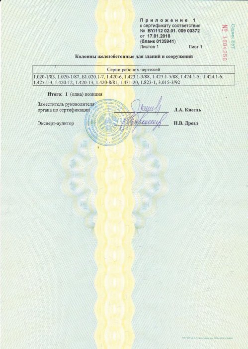 Приложение к сертификату от 17.01.18 №0135941