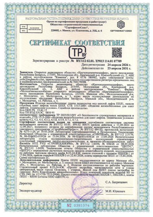 РБ 07709 Плиты шахт лифтов 8.25-24-КЖ