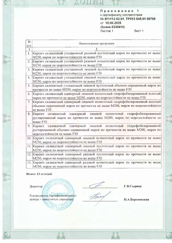 Приложение к сертификату BY/112 02.01. TP013 045.01 00768