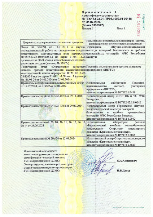 Плиты перекрытий железобетонные многопустотные для зданий и сооружений СТБ 00188 прил.1