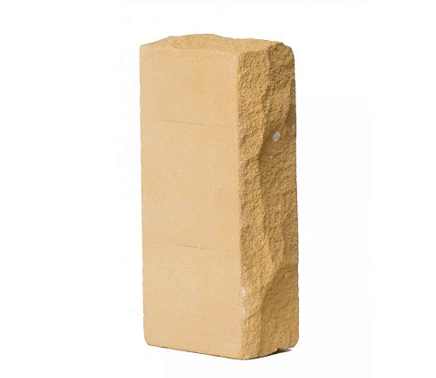 Кирпич силикатный одинарный лицевой полнотелый рустированный угловой гидрофобизированный (СОЛПоРуГ) желтый